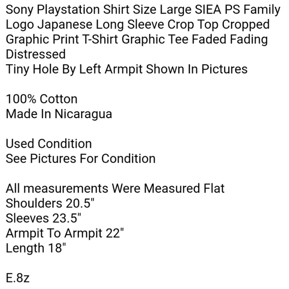 Sony Playstation Shirt Size Large SIEA PS Family Logo Japanese Long Sleeve Crop - Picture 8 of 8